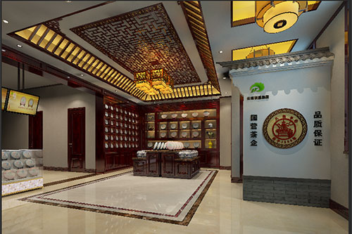 白碱滩古朴典雅的中式茶叶店大堂设计效果图